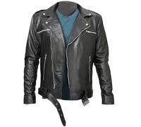 Vintagearc Jeffrey Dean Negan Veste de moto en cuir pour homme avec ceinture asymétrique, cuir, XXL
