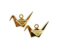 Vintageparts FACHHANDEL FÜR SCHMUCKZUBEHÖR Lot de 4 pendentifs en forme de grue en origami doré - Bijoux à faire soi-même - 3D
