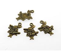Vintageparts Lot de 10 pendentifs en bronze vintage Motif lapin de mars Alice au pays des merveilles