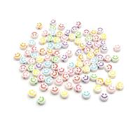 Vintageparts Lot de 100 perles à enfiler avec smiley en acrylique dans un mélange de couleurs 7 x 4 mm