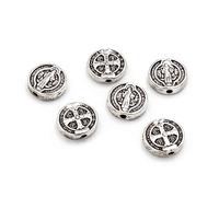 Vintageparts Lot de 6 perles rondes en argent antique avec représentation de Saint-Benoît 10 mm pour bricoler des bijoux DIY mariage religion bijoux pour enfants