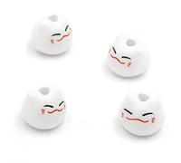 Vintageparts Maneki Neko Lot de 4 perles en porcelaine 10 mm pour bijoux et projets de bricolage