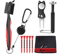 VINTEAM Accessoires de Golf, Lot de 5 Outils de Nettoyage de Golf, Outil de réparation Pliable avec marqueur de Balle de Golf, Brosse de Club de Golf, aiguiseur de rainures de Golf, Tees de Golf et