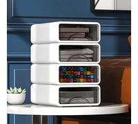 Vinteky Lot de 4 Boîtes de Rangement Empilables Visible pour le Bureau Systèmes de rangement et les Cosmétiques, Boîte de rangement avec tiroirs visible Caisson individuel