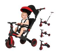 Vinteky Tricycle Bébé Évolutif 4-en-1, Draisienne Évolutif, Trike Bebe, Velo Poussette Bebe Évolutif, De 9 Mois, Pliable, Facile À Plier, Accessoires Pratiques, pour Filles et Garçons