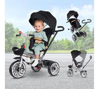 Vinteky Tricycle bébé évolutif, Tricycle Explorer 4 en 1,évolutif en draisienne pour Les Tout-Petits de 6 Mois à 5 Ans, Trike Bébé, Grand Panier Sac, Porte-gobelet, Pliable, Facile À Plier, noir