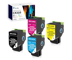 Vintella CX310 Toner Compatible avec Lexmark CX310n CX310dn CX410 CX410e CX410de CX410dte CX510 CX510de CX510dhe CX510dthe Imprimante 80C2SK0 80C2SC0 80C2SM0 80C2SY0 (2500 Pages BK, 2000 Pages CMY)