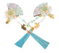 VINTORKY 2 Pièces Épingles à Cheveux Japonaises Fleurs avec Pompon et Cloche Accessoire Kimono Bleu pour Style Élégant et Naturel