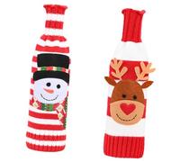VINTORKY 2 Pièces Housses de Bouteille de Vin Tricotées Noël Décorations Festives Assorties Cache Bouteilles Réutilisables pour Fêtes et Table