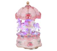 VINTORKY Boîte à Musique à Carrousel Rotatif de Cheval, Lumière LED Changeante, Mélodie à 8 Notes, Décoration Vintage Rose pour Maison, Présent Décoratif Apaisant et Élégant