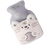 VINTORKY Bouillotte à Eau Chaude Rechargeable avec Housse Peluche Blanche Amovible, Texture Antidérapante et Conservation Chaleur, pour Hivernage et Soulagement