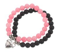 VINTORKY Bracelets Couple Cœur Magnétique Lot de 2 en Quartz Rose et Noir Mat Design Élégant et Confortable, pour Relation à Distance ou Engagement