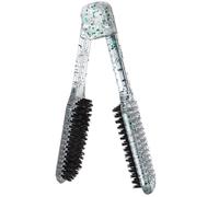 VINTORKY Brosse Lissante à Pince V Forme Transparente Pailletée, Poils Naturels de Sanglier, Peigne Lisseur Compact pour Cheveux Longs, Coiffage Rapide Sèche-cheveux, Outil