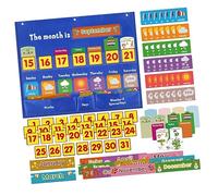 VINTORKY Calendrier Hebdomadaire Éducatif Mural avec Tableau de Poche Polyester Apprentissage des Jours Mois et Météo pour Garçon Fille avec Cartes Outil Pédagogique pour Salle de Classe et