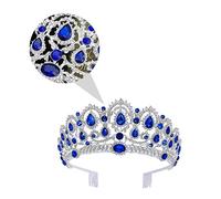 VINTORKY Couronne De Mariée En Diamant Couronne De Princesse Bijoux De Tête Strass Royaux Accessoires Pour Cheveux Bleu Marine Voile De Mariage Diadème Mariée Strass