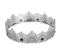 VINTORKY Couronne Vintage Royale Homme en Métal Argenté Antique, Tiare Maléfique avec Pierre Solide, Accessoire pour Fête, Bal ou Carnaval, Style Européen Classique, Taille Unique