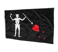 VINTORKY Drapeau Pirate Noir en Polyester Squelette et Cœur, Décoration Résistante la Décoloration pour Fête Halloween, Bannière Créative et Décorative 1pc