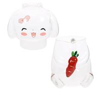 VINTORKY Ensemble Carafe à Eau de Chevet 400 Ml en Verre Borosilicaté Design Lapin Créatif et Mignon Carafe avec Tasse en Verre pour Chambre Bureau ou Salon pour Jus et Eau Quotidienne