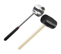 VINTORKY Ensemble D'outils D'ouverture de Noix 2 Pièces Marteau en Caoutchouc et Manche en Bois, Acier Inoxydable, Design à Trou Rond Cuisine Pratique