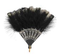 VINTORKY Éventail Plume Noir Léger Glands Décoratifs, Style Rétro Élégant, Accessoire pour Mariage ou Scène, Pliable et Chic