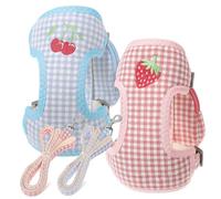 VINTORKY Harnais pour Chien à Dos en Polyester 2pcs Laisse, Adapté pour Chiens de 3,5 à 7kg, Tour de Poitrine 32-52cm, Style à Carreaux, pour Promenades Extérieures