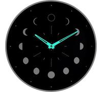 VINTORKY Horloge Murale Phosphorescente 30 Cm, Silencieuse, Décorative en Matériau Bois Foncé sans Pile, pour Salon, la Cuisine et Chambre, Horloge Moderne à Phases de Lune
