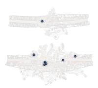 VINTORKY Jarretière de Mariée en Dentelle Bleue Perles Imitation, Design Élastique Antidérapant, Ensemble de 1 Paire pour Mariage Élégant et Confortable