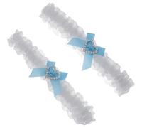 VINTORKY Jarretières en Dentelle Blanche Mariée avec Cristaux en Forme de Cœur et Nœud Papillon, Ensemble de Mariage Élastique Confortable 2pcs pour Cérémonie