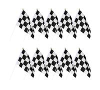 VINTORKY Lot de 10 Mini-drapeaux de Course Noirs et Blancs en Tissu Non Tissé, Drapeaux de Voiture de Course Pratiques Signal de Départ pour Décoration de Fête et Photographie