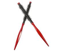 VINTORKY Lot De 2 Brosses à Cheveux En Bois Rouge Poils De Sanglier, Petite Taille, Antistatique, Pour Brushing Et Démêlage, Femmes, Cheveux Bouclés Et Secs, Usage Domestique, Tête Ronde En Aluminium