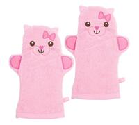 VINTORKY Lot de 2 Moufles Exfoliants Corps à Motifs Animaux Adorables, Grosse Taille, en Tissu Doux Rose, pour Bain Garçon et Filles, Gommage Corporel Confortable et Toilette Garçon