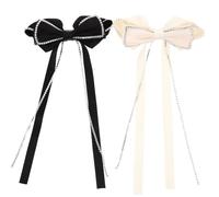 VINTORKY Lot de 2 Pinces à Cheveux Nœuds Longs en Strass et Tissu, Réutilisables et Bien Fixées, Accessoires Coiffure Femme pour Anniversaire ou Séance Photo