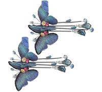 VINTORKY Lot de 2 Pinces à Cheveux Pompons Bleu, Barrettes à Strass pour Cheveux Épais, Accessoires de Coiffure Esthétiques pour Mariage et Usage Quotidien, Bijoux Féeriques Féminins