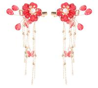 VINTORKY Lot de 2 Pinces à Cheveux Vintage Fleur en Alliage Rouge Pendentif Pompon Décoratif, Accessoires pour Femmes et Adolescentes au Style Élégant Traditionnel, pour Banquet