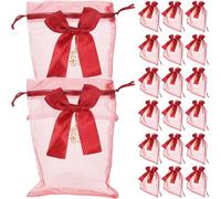 VINTORKY Lot de 20 Paquet à Dragées Rouges en Tulle et Polyester avec Cordon, Pochette Présent Chic et Multi-fonction pour Bijoux et Fêtes comme Noël ou Anniversaires