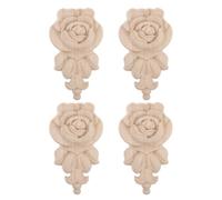 VINTORKY Lot de 4 Appliques décoratives en Bois pour Meubles - Motifs de Roses Non Peints - Décorations en Bois pour Cadres de Portes et d'armoires