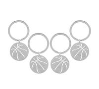 VINTORKY Lot de 4 porte-clés de basket-ball en acier inoxydable - Mini porte-clés plats en forme de ballon de basket-ball pour à dos ou à main - Pendentif ballon de sport, souvenir de match ou de