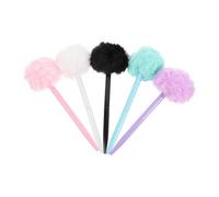 VINTORKY Lot de 5 Stylos à Bille Mignons en Peluche Pompon, Portables et Solide, Idée Présent pour Maîtres ou Élèves, pour Bureau et École