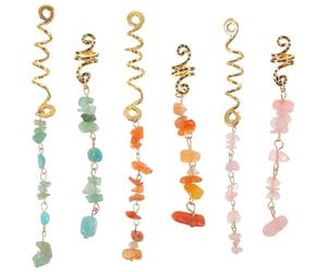 VINTORKY Lot de 6 Bijoux pour Tresses Pendentifs en Pierre Naturelle, Accessoires pour Cheveux Africains, Manchettes pour Dreadlocks en 3 Couleurs Adaptés Mariage et Coiffures Ethniques
