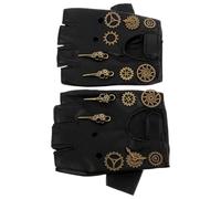 VINTORKY Moufles Demi-Doigts Punk Unisexes en PU et Alliage de Zinc, Style Steampunk Confortables pour Cosplay et Performances Rock, Paire Unique Noire pour Moto