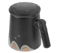 VINTORKY Mug à Thé en Céramique et Couvercle Noir avec Infuseur 410ml | Coffret Présent, Style Vintage à Motif Discret, Usage Bureau et Maison, pour Sachets de Thé