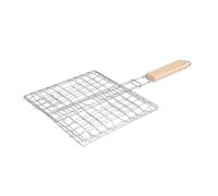 VINTORKY Panier à Griller en Acier Inoxydable à Poignée Bois pour Barbecue | Format Carré, pour Poisson et Steak, Usage Camping et Activité Extérieure