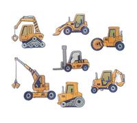 VINTORKY Patchs Thermocollants Brodés Engins de Chantier Lot de 7 Motifs Cartoon Appliqués pour Réparation Vêtements, Accessoires de Couture et Travaux Manuels