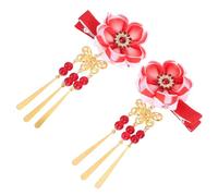 VINTORKY Pince à Cheveux Japonaise Fleur de Cerisier Carillon et Pompon Long, Accessoire Cheveux Fleuris Rétro pour Femmes et Filles, un Kimono Lors
