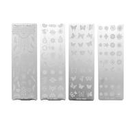 VINTORKY Plaques de Stamping pour et Ambiance de en Acier Inoxydable Argenté, 4 Feuilles Motifs Fleurs et Ailes, Facile à Utiliser pour Nail Art