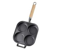 VINTORKY Poêle à Œufs Antiadhésive à 4 Compartiments pour Hamburgers en Fer Poignée en Bois, Cuisson Uniforme, Économie D'énergie, Fond Résistant, Usage Domestique