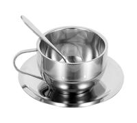 VINTORKY Tasse et Soucoupe à Café Isotherme, Mug Isotherme 250ml, Acier Inoxydable Double Paroi, Empilable, avec Cuillère, Argenté, pour Bureau et Thé de L’après-midi