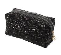 VINTORKY Trousse à Maquillage Carrée Noire à Paillettes, Grosse Capacité en Tissu Oxford et Velours, Paquet de Toilette Multifonction pour Voyage et Sorties