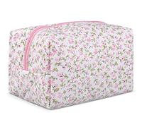 VINTORKY Trousse de Maquillage pour Femme en Tissu Motif Floral Élégant, Rangement Multifonction et Design Stylé, pour Voyage et Retouche Rapide