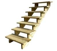 Vinuovo Escalier extérieur Bois, 2 à 7 Marches, Rampe d'escalier, Kit prêt à l'emploi, en Bois, pour Jardin, Balcon et Terrasse (7 marches sans Contre-marches, 100 cm)